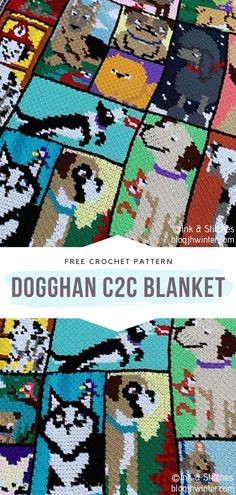 a colorful afghan with dogs on it and the words, free crochet pattern