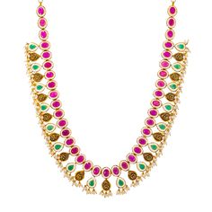 Pair this 22k yellow gold, gemstone, and pearl necklace with your bridal or traditional gowns for a radiant look of elegance. Features• 22k yellow gold• Emerald• Ruby• Pearls• Engraved detailsVirani Jewelers bridal jewelry made from 22k gold brings together the beauty and significance of Indian culture and traditions. Find more beautiful 22k gold Indian bridal temple like this gemstone rich necklace on our website.Specifications:• Minimum Necklace Width - 3 millimeters• Maximum Necklace Width - Traditional Multi-stone Temple Necklace For Weddings, Festive Multi-stone Temple Necklace For Wedding, 22k Gold Multi-stone Temple Jewelry Necklace, 22k Gold Multi-stone Temple Necklace, Gemstone Pearl Necklace For Wedding And Festivals, Pearl And Gemstone Necklace For Wedding And Festivals, Festive Pearl Necklace With Gemstone For Wedding, Wedding And Festival Pearl Gemstone Necklace, Festive Gold Temple Necklace With Multi-stone