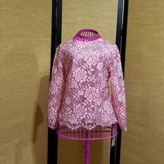 Never Wear Silk Pink And Black Tlp Elegant Pink Lace Top Blouse, Pink Long Sleeve Lace Blouse, Pink Long Sleeve Lace Top, Pink Long Sleeve Lace Top For Spring, Long Sleeve Pink Lace Blouse, Pink Fitted Long Sleeve Lace Top, Elegant Pink Lace Blouse, Feminine Pink Blouse With Lace Top, Feminine Pink Lace Top Blouse