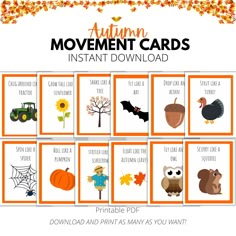 printable autumn movement cards for kids