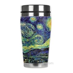 the starry night travel mug is shown