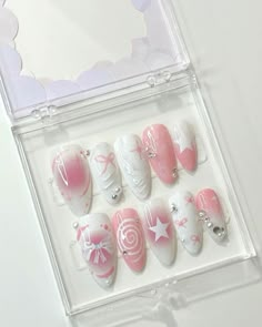 Nails Y2k, Korean Nail Art, Fake Nails Designs, Nail Acrylic, Korean Nails, Nails Fake, Pretty Gel Nails, Really Cute Nails, Kawaii Nails