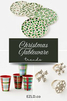 christmas tableware is featured in this collage