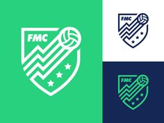 the logo for fmc volleyball, which is designed in two different colors and shapes