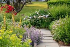 a garden filled with lots of different types of flowers