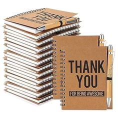 a stack of brown notebooks with thank you for being awesome written on the front