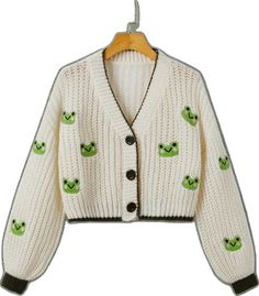 Cute Knit Cardigan With Buttons, Frog Pattern, Cream Knit Cardigan, Áo Len Cardigan, Plus Size Cardigans, Sweater Oversize, Button Front Cardigan, Cardigan Sweaters For Women, Really Cute Outfits