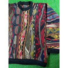 Vintage 90s Coogi 100% Wool Biggie Smalls Multicolor Knit Sweater Large 3d Textured Chunky Size: Large Pit To Pit: 23.5 Inches Top To Bottom: 28 Inches Please Note Items Are Preowned And Not Brand New. If You Have Any Questions Just Dm Me Casual Multicolor Wool Sweater, Retro Patterned Crew Neck Sweater, Red Patchwork Sweater, Red Knit Sweater With Patchwork, Multicolor Wool Sweater With Patchwork, Casual Multicolor Fair Isle Sweater, 90s Style Multicolor Cotton Sweater, Casual Multicolor Jacquard Knit Sweater, Multicolor Wool Patchwork Sweater