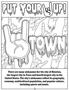 a coloring page with the words put your up in black and white, on top of it