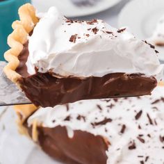 a piece of chocolate pie with whipped cream on top