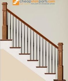 an image of a stair railing with wood handrails