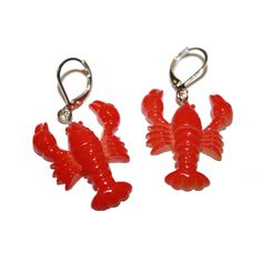 "Red Lobster Earrings They measure 1.35\" long Hooks are sterling plated, extra secure and work with gauges" Red Novelty Drop Earrings, Novelty Red Pierced Earrings, Lobster Crafts, Lobster Earrings, Lobster Party, Ocean Earrings, Pear Earrings, Large Statement Earrings, Custom Jewelry Box