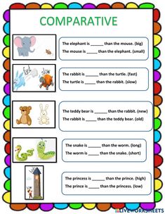 the worksheet for comparing and comparing different words with pictures on them, including an elephant