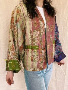 Traditional Multicolor Silk Kimono, Suzani Embroidery Jacket, Long Sleeve Silk Kimono With Patchwork, Traditional Multicolor Ikat Print Kimono, Silk Patchwork Long Sleeve Kimono, Kimono Style Jacket, Vintage Repurposed, Silk Shorts, Kimono Style