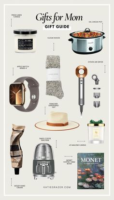 the gift guide for mom is shown in this graphic above it's contents and instructions