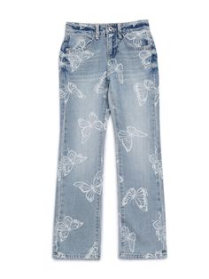 Free their style with these unique flared jeans. Designed with light-wash denim fabrication, allover butterfly print and four-pocket construction. Zip fly. 16 29, Sale Store, Kids Sale, Button Dress, Handbag Shoes, Flared Jeans, Light Wash Denim, Accessories Store, Shoe Style