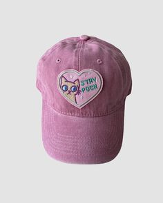 Detail: Baseball with embroidery cat and hearts design Cute Baseball Cap With Embroidered Logo, Cute Embroidered Adjustable Baseball Cap, Trendy Cat Design Hats With One Size Fits Most, Trendy Cat Design Hat One Size, Trendy Cat Design Hat One Size Fits Most, Trendy Cat Design Hat (one Size Fits Most), Playful Pink Cotton Baseball Cap, Trendy Embroidered Pink Baseball Cap, Pink Casual Hat With Letter Embroidery