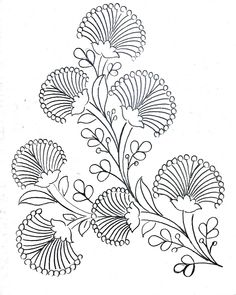 a drawing of flowers and leaves on white paper