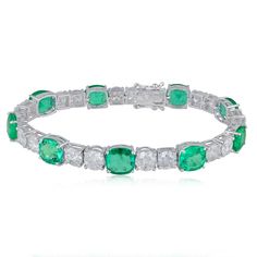 Zambian Emerald H/SI Diamond Bracelet 14k White Gold Jewelry Gift 25.05 Tcw Luxury Jeweled White Sterling Silver Bracelet, Luxury Gemstone Bracelet For Anniversary, Luxury Gemstone Bracelets For Anniversary, Luxury Green Tennis Bracelet For Formal Events, Classic Cubic Zirconia Diamond Bracelet Hallmarked, Classic Hallmarked Diamond Bracelet With Cubic Zirconia, Classic Diamond Bracelet With Hallmark, Fine Jewelry Oval Diamond Bracelet, Classic Gemstone Tennis Bracelet For Anniversary