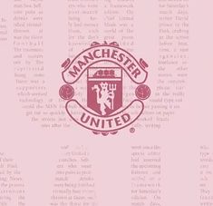 the manchester united logo is shown on a pink background