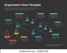 the organization chart template is shown in blue and orange colors, with people on it