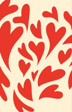 a red and white background with hearts in the shape of leaves on top of each other