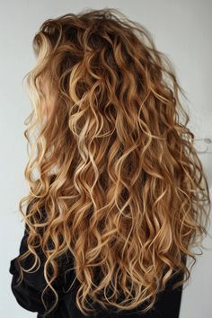 Blonde With Red Brown Lowlights, Long Blonde Naturally Curly Hair, Honey Brown Hair Curly Natural, Blonde Curly Hair Layers, Blond Highlights Wavy Hair, Warm Blonde Curly Hair, Blonde And Brown Curly Hair, Brown Curly Hair With Blonde Highlights, Light Brown Curly Hair With Highlights