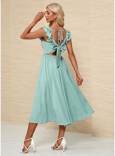 JJ's House No Ruffle Polyester Midi V-Neck Spring Summer A-line NO Sage Green S Height:5.7ft(174cm) Bust:33.5in(85cm) Waist:26in(66cm) Hips:36in(91cm) Tea-Length Dress. #JJ's House #No #Ruffle #Polyester #Midi #VNeck #Spring #Summer #Aline #NO #SageGreen #S #TeaLength #Dress A-line Non-stretch Dress With Ruffles, Non-stretch A-line Midi Dress For Brunch, Green Cocktail, Semi Formal Dress, Tea Length, Tea Length Dresses, Wedding Cocktails, Semi Formal, Ruffles