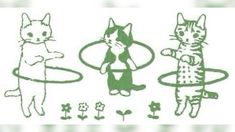 three cats are standing in front of a circle with flowers on it and one is holding a cat