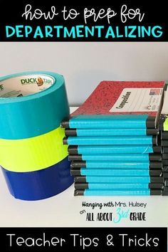 several stacks of blue and yellow tape with the words how to prep for department organizing