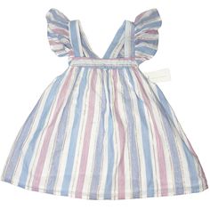 White Sleeveless Top With Blue, Pink, And Metallic Stripes. Ruffle Detail On The Sleeves. Size: 12. New With Tags. Spring Blue Tops For Play, Playful Sleeveless Tops For Playdate, Sleeveless Summer Tops For Playdate, Blue Summer Tops For Playtime, Blue Spring Tops For Play, Playful Sleeveless Tops For Play, Summer Flutter Sleeve Tops For Playtime, Ruffled Tops For Playdate In Summer, White Sleeveless Top For Play