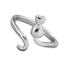 an open silver ring with a cat on it's back and the letter c in the