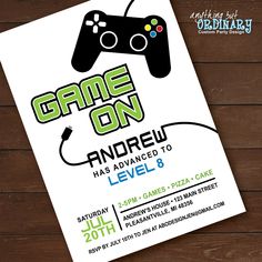 a game on birthday party card with a video game controller