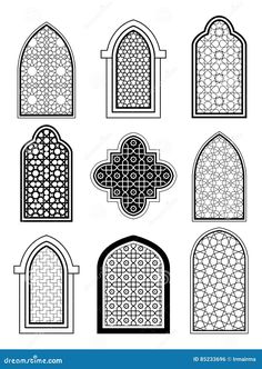 the different types of windows and doors in arabic or islamic style stock photo - image