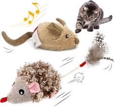 GiGwi Interactive Cat Toys Pack, Brown Mouse + Hedgehog Cats Hunting, Cat Enrichment, Brown Mouse, Real Animals, Tough Dog Toys, Hedgehog Pet, Mouse Hunt, Mental Stimulation