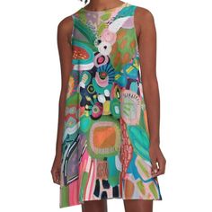 Loose-fit, mid-length sleeveless dress with silky handfeel. Printed on both sides. Machine washable. Size range XS-2XL. Well this packs a visual punch doesn't it? You're sure to get compliments on this one, it's unique, energetic and fun! Printed A-line Shift Mini Dress, Sleeveless Mini Dress With Abstract Print For Spring, Spring Abstract Print A-line Midi Dress, Summer A-line Midi Dress With Abstract Print, Multicolor A-line Shift Midi Dress, Green Midi Dress With Abstract Print For Summer, Green Printed A-line Midi Dress, Green Summer Dress With Abstract Print, Summer Green Dress With Abstract Print