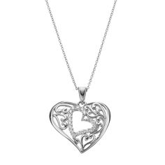 Showcase the special bond between a mother and her child when you don this sentimental heart pendant.PENDANT DETAILS Pendant length: 1.25 in. Chain length: 18 in. Clasp: spring-ring Metal: sterling silver Plating: rhodium Includes: poem card & gift box CUBIC ZIRCONIA DETAILS Total weight: 2 1/2 ct. Shape: round Setting: prong Size: 18". Color: White. Gender: female. Age Group: adult. Material: Sterling Silver|Rhodium. Mother's Day Sterling Silver Pendant Diamond Necklace, Heart Cut Diamond Necklace For Mother's Day Anniversary, Sterling Silver Diamond Pendant Necklace, Valentine's Day Keepsake Open Heart Necklace, Mother's Day Heart Pendant Necklace In Cubic Zirconia, Mother's Day Diamond Necklace With Heart Pendant, Gift Sterling Silver Double Heart Diamond Necklace, Double Heart Necklaces For Mother's Day Keepsake, Open Heart Necklace For Mother's Day Keepsake