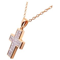 1stdibs - 1.11 Carat Cross Pendant Necklace Diamond,pink Diamond 18K Gold, Rose Gold Luxury Hallmarked Rose Gold Diamond Necklace, Luxury Polished Cross Pendant Necklace, Luxury Cross Pendant Necklace With Polished Finish, Luxury Cross Necklace With Polished Finish, Luxury Polished Finish Cross Necklace, Luxury Gold Diamond Cross Pendant Necklace, Luxury Diamond Cross Pendant Necklace For Formal Occasions, Luxury Clavicle Chain Necklace With Cross Pendant, Luxury Cross Necklaces For Formal Occasions