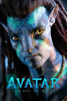 avatar movie poster with the name avatar in blue and green paint on it's face