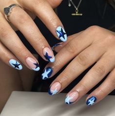 Blue Star Nails Acrylic, Summer Vacation Nails, Teen Nails, Edgy Nails, Summery Nails, Cute Gel Nails, Vacation Nails, Short Acrylic Nails Designs, Star Nails