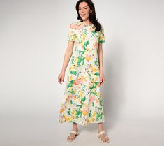 You'll feel pretty (oh-so pretty) in this printed maxi dress. Pair it with some strappy sandals or fashionable wedges and you're ready to strut into spring in style. From Denim & Co.® Fashions. Casual Tropical Print Maxi Dress For Garden Party, Multicolor Floral Print Maxi Dress For Summer Outings, Casual Maxi Dress With Tropical Print For Garden Party, Spring Tropical Print Maxi Dress For Garden Party, Summer Maxi Dress For Day Out In Spring, Summer Style Maxi Dress For Spring Garden Party, Tropical Print Midi Dress For Spring And Summer, Summer Midi Dress For Spring And Summer Outings, Spring Maxi Dress For Garden Party