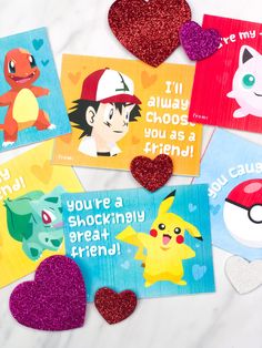 pokemon valentine's day cards with glitter hearts