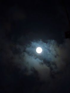 the full moon is seen through some clouds