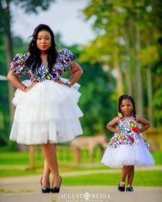 ankara styles for little girls Mother And Daughter Ankara Dresses, Naming Ceremony Dress For Women, White Festive Ceremony Dress, Festive White Ceremony Dress, White Fitted Dress For Celebration, Mom Daughter Outfits, Mother Daughter Fashion, Dress Ankara, 7 Continents