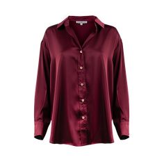 Maroon long sleeve shirt button down Sleek Silk Button-up Top, Sleek Silk Top With Button Closure, Sleek Collared Satin Tops, Sleek Satin Collared Tops, Silk Button-up Blouse For Night Out, Satin Button-up Blouse, Sleek Satin Blouse With Buttons, Sleek Satin Blouse With Button Closure, Satin Button-up Shirt With Button Cuffs