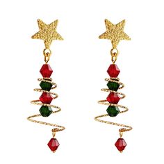 Christmas Earrings | Christmas Clip On Earrings | Christmas Tree Earrings for Women Christmas Earrings Handmade, Tree Earrings, Christmas Tree Earrings, Fashion Creative, Earrings Christmas, Diy Crystals, Gold Pearl Earrings, Earring Tree, Green Crystal