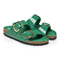 Arizona Big Buckle Natural Leather Patent High Shine Digital Green | BIRKENSTOCK Green Open Toe Footbed Sandals With Buckle Closure, Classic Footbed Sandals With Buckle Closure, Classic Double Strap Footbed Sandals With Buckle, Modern Flat Footbed Sandals With Buckle Closure, Modern Double Strap Footbed Sandals With Buckle Closure, Green Birkenstock, Steve Madden Slippers, Birkenstock Arizona Big Buckle, Arizona Big Buckle