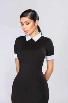 Law Outfits, Chitenge Outfits, Female Suits, Psalm 3, Collar Mini Dress, Cute Professional Outfits, Corporate Baddie, Black Collared Dress, Casual Chic Outfits