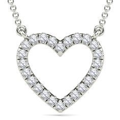 This exquisite 10K white gold heart pendant, adorned with 24 round single cut diamonds, is the epitome of love and elegance. It's a timeless treasure that symbolizes enduring affection and the sparkling moments shared between loved ones. | Diamond Accent Heart Necklace | 10K White Gold | Size 18" | Helzberg Diamonds White Heart-shaped Diamond Necklace For Formal Occasions, White Heart-shaped Diamond Necklace For Formal Events, White Heart Diamond Necklace For Formal Occasions, White Diamond Necklace With Single-cut Heart Pendant, White Diamond Necklace With Heart Pendant, White Diamond Necklace With Single Cut Heart Pendant, Brilliant Cut Necklace For Anniversary On Valentine's Day, Brilliant Cut Necklace For Valentine's Day Anniversary, Valentine's Day Anniversary Necklace With Brilliant Cut