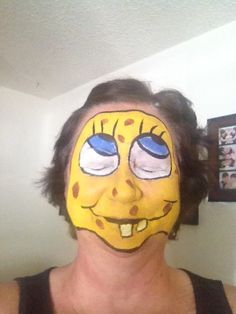 Goofy Makeup Looks, Spongebob Makeup Halloween, Sponge Bob Face Paint, Bad Face Paint, Face Paint Makeup Halloween, Sponge Bob Makeup, Crazy Face Paint, Cool Face Paint Ideas Halloween, Silly Makeup Ideas